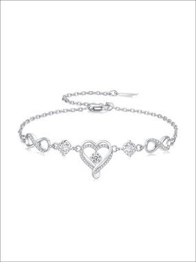 S925 Sterling Silver Infinity Heart Birthstone Bracelet Adjustable Gift
